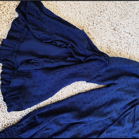 Navy Blue Dot Pattern L/S Blouse with 3/4 Sleeves - Picture 6 of 7